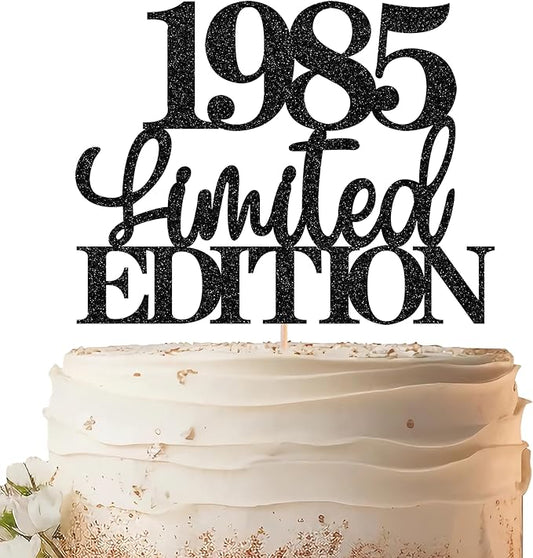 Limited EDITION 1985 Cake Topper - Black Glitter Happy 40th Birthday Party Cake Decoration Supplies, Cheer to 40 Years Cake Bunting Decor for 40th Birthday Party Photo Booth Props