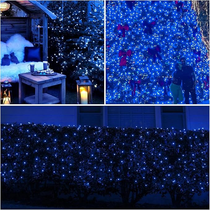 Blue Christmas Net Lights Outdoor 5ft x 6ft Connectable, 120Led 8 Modes Waterproof Black Wire 29V Plug in Mesh Net Christmas Lights for Garden, Yard, Bushes, Trunk, Xmas Tree Decor (Blue)