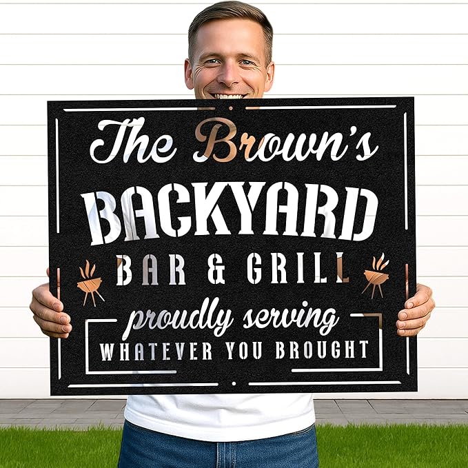 Custom BBQ Grill Metal Sign Personalized Name Wall Art for Outdoor Barbecue Patio Kitchen Backyard Decor Gift for Dad Husband Men Papa Grandpa Father Grilling Enthusiasts Family Lover Funny Gifts 29
