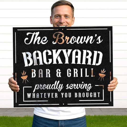 Custom BBQ Grill Metal Sign Personalized Name Wall Art for Outdoor Barbecue Patio Kitchen Backyard Decor Gift for Dad Husband Men Papa Grandpa Father Grilling Enthusiasts Family Lover Funny Gifts 29