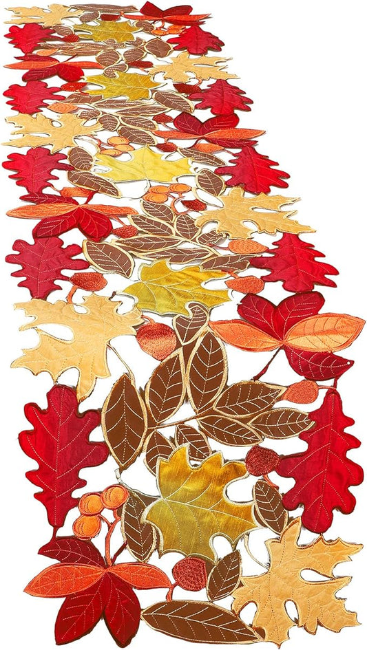 Tegeme Thanksgiving Table Runner 69 Inches Long Fall Autumn Harvest Embroidered Maple Leaves Table Runner 16 x 69 Inches Farmhouse Home Decorations Kitchen Dining Party Decor