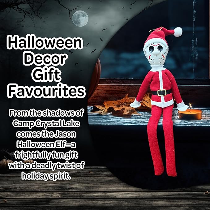 Creepy Hockey Masked Horror Elf Decoration 35cm – Handmade Horror-Inspired Ornament for Christmas, Halloween & Holiday Party Décor – Spooky Collectible with Sinister Expression