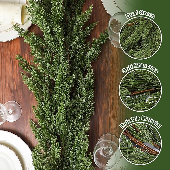 Dingion 1 PCS 9 ft Christmas Cedar Garland - Artificial Realistic Decorations Cedar Pine Needles Faux Garland for Seasonal Holiday Decor - Suitable for Table, Mantel, Stair
