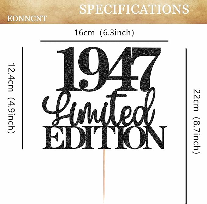 Limited EDITION 1947 Cake Topper - Black Glitter Happy 78th Birthday Party Cake Decoration Supplies, Cheer to 78 Years Cake Bunting Decor for 78th Birthday Party Photo Booth Props