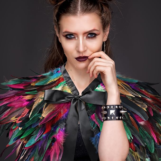 Gothic Natural Feather Shrug Feather Shawl Wrap Cape Victorian Collar for Halloween Cosplay Party Costume Accessories