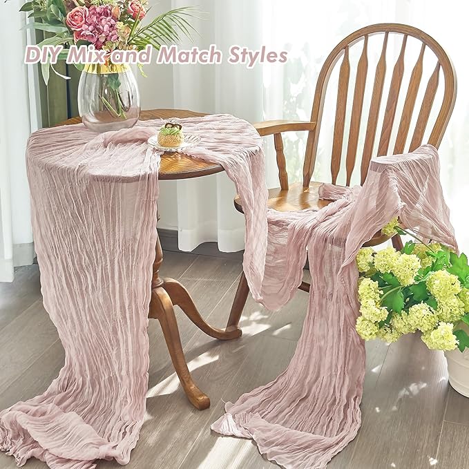 IVAPUPU 1 Pcs Cheesecloth Table Runner - 10ft Dusty Pink Boho Gauze Cheese Cloth Table Runners for Baby Shower Decoration Wedding Party Summer Garden Farmhouse