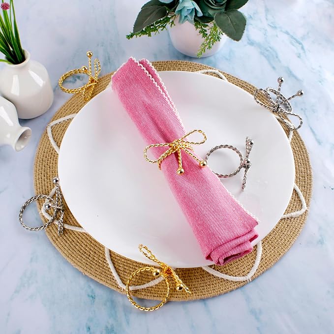 Heavy Duty Metal Napkin Ring Set of 12 - Elegant Napkin Ring with Sturdy Design - Handmade Napkin Holders for Wedding, Dinner, Parties, Dining Room, Family Gathering (Gold & Silver) - CLEENTABLE