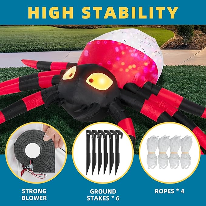 ININ 12FT Halloween Inflatable Spider Decorations Outdoor,Halloween Blow Up Yard Decorations Built-in 8 LED Lights,Holiday Party Decor for Garden/Haunted House/Lawn.