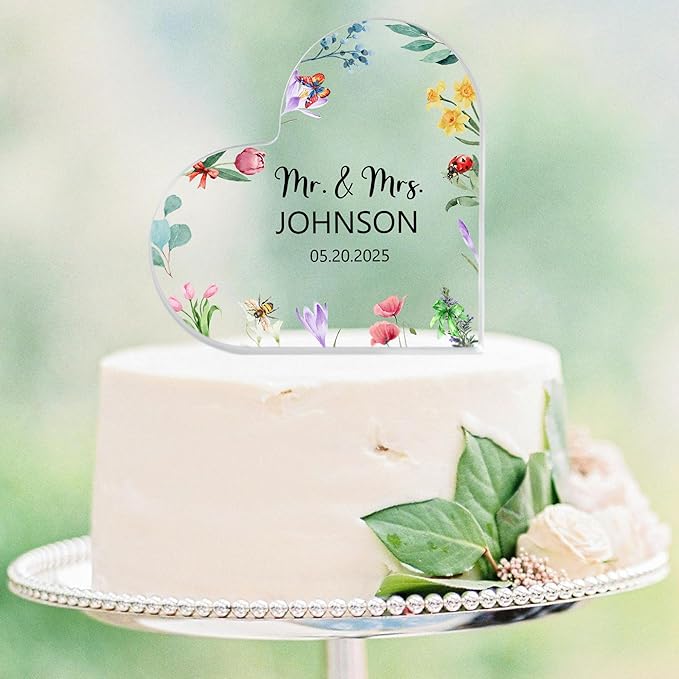 Custom Wedding Heart Acrylic Plaque,Mr & Mrs Cake Topper,Personalized Wedding Keepsake/Gift/Sign (Style 22)