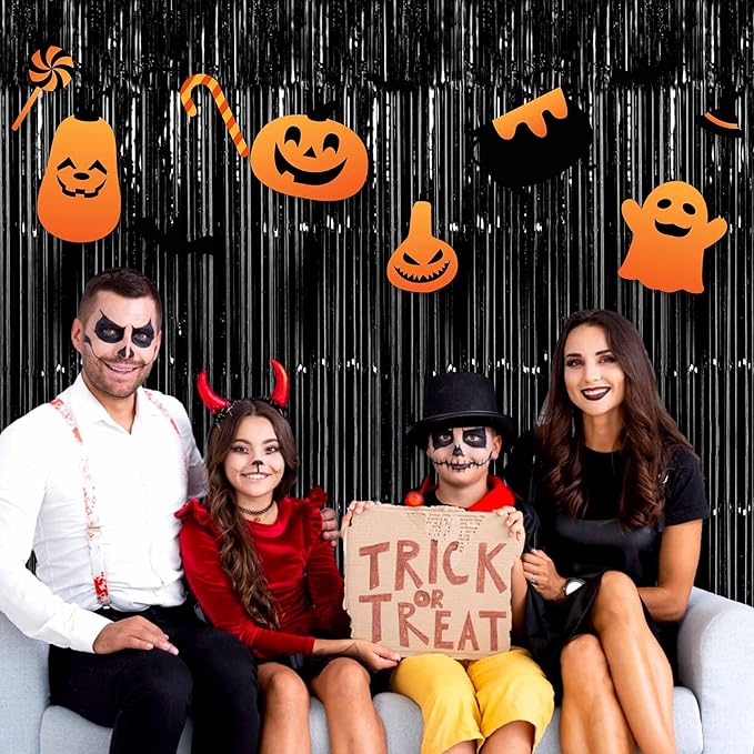 3 Pack Black Foil Fringe Curtains Backdrop, 3.28 x 8.2 Ft Metallic Streamers Tinsel Curtains Background for Photo Booth, Birthday, Halloween, Christmas, Thanksgiving, New Year Party Decorations