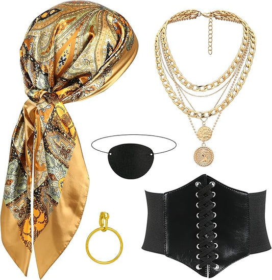 CICOCI Men Pirate Costume Accessories Set for Women Pirate Hat Head Scarf Corset Belt Dress Accessories