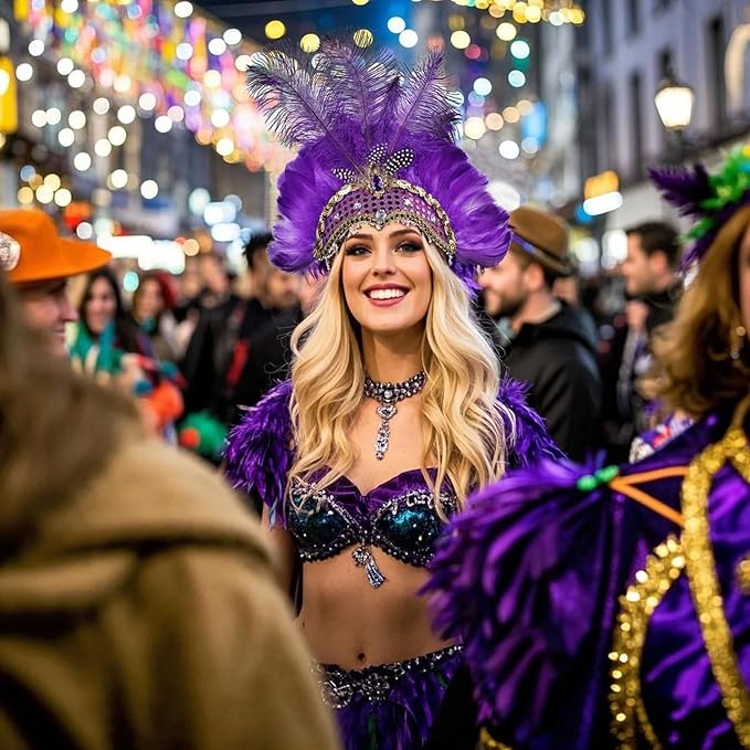 Women's Carnival Feather Headpieces Sequin Headdress for Wedding Masquerade Party Cosplay Feather Headbands