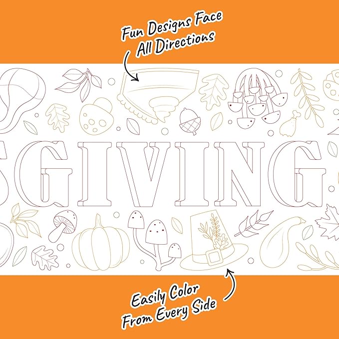 Big Dot of Happiness Happy Thanksgiving Coloring Table Runner, 7ft Long Fall Harvest Holiday Party Craft & Activity Table Cover for Kids & Family, Giant Coloring Page - 1 Roll