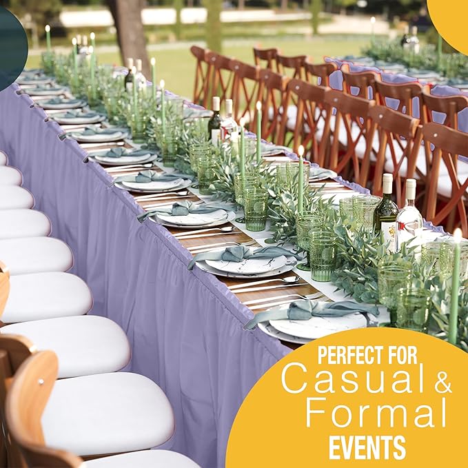 Exquisite Ruffle Table Skirt Lavender 6 Pack 14 Ft Long Table Skirts for Rectangle Tables 6ft Plus or Round Tables Skirts with Adhesive Strip for Gender Reveal Decor & Happy Birthday Parties