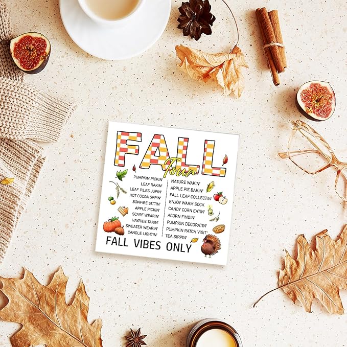 Funny Autumn Wood Box Sign Fall Vibes Only Wooden Block Desk Decor for Home Office Kitchen Cubicle Table Shelf Tabletop,Farmhouse Fall Sign Decor