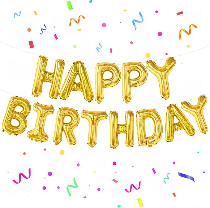 KatchOn, Gold Happy Birthday Balloon Banner -16 Inch | Gold Birthday Balloons | Golden Birthday Decorations | Happy Bday Foil Balloons | Happy Birthday Balloon letters for Men, Women, Girl and Boys
