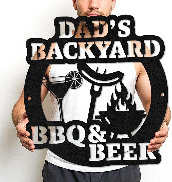 Custom BBQ Grill Metal Sign Personalized Name Wall Art for Outdoor Barbecue Patio Kitchen Backyard Decor Gift for Dad Husband Men Papa Grandpa Father Grilling Enthusiasts Family Lover Funny Gifts 06