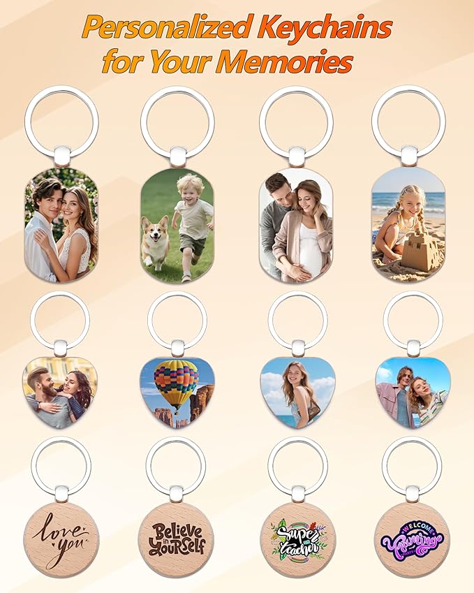 Custom Personalized Wooden Keychain Bulk, Carved & Printing Wood Keychains for School/Family/Promotion/Company Events