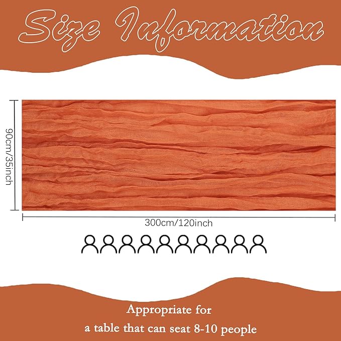 6 Pack Fall Table Runner Orange Cheesecloth 10FT Boho Gauze Fabric Table Runner 35 x 120 Inch Rustic for Thanksgiving Wedding Decor Holiday Party Boho Decoration(Orange)