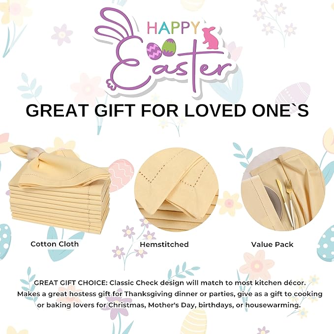 Homidate Cotton Dinner Cloth Napkins Set of 12 – 18x18 Apricot Gelato Hemstitched – Machine Washable Fabric Napkins for Weddings, Baby Showers, Gifting & Parties