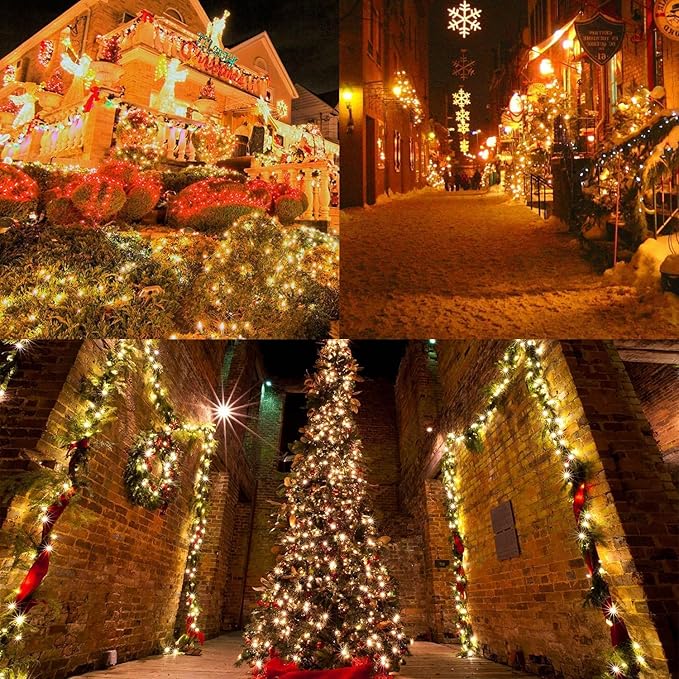 Solar Christmas Lights Outdoor Waterproof, 137ft 400 LED 19 Mode Solar Powered Halloween String Lights Waterproof for Garden Patio Fence Holiday Party(Warm White)