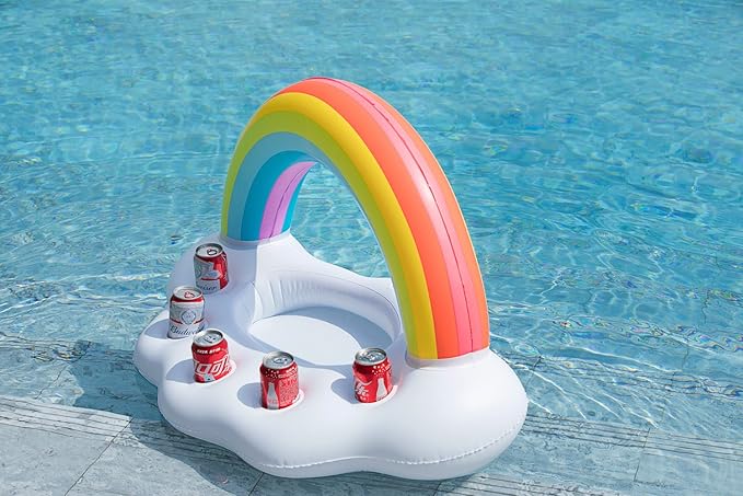 Jasonwell Inflatable Pool Party Cooler - Rainbow Cloud Drink Holder Luau Hawaiian Tropical Beach Themed Birthday Easter Party Decorations Favors Outdoor Decor Pool Games Set for Kids Adults