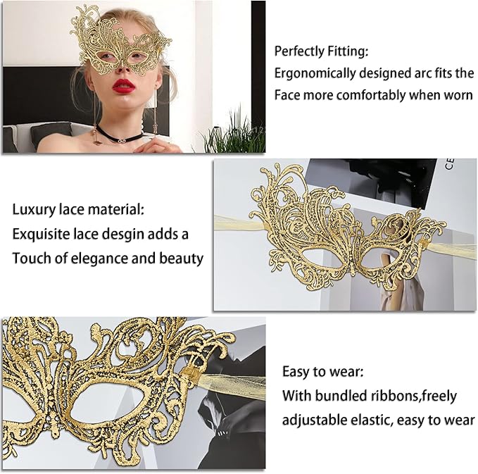 IncreDecor Couple Masquerade Lace Mask Set, Fit for Women and Men Venetian Halloween Masks, Specially for Costume, Mardi Gras