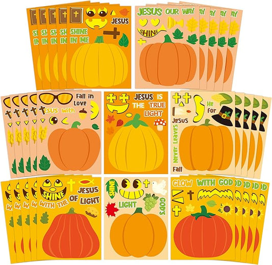 CY2SIDE Fall Religious Pumpkin Stickers - 40PCS Jesus Religious Make a Face Sticker Game for Kids School Reward DIY Christian Pumpkin Sticker Fall Thanksgiving Party Favors for Sunday School Activity