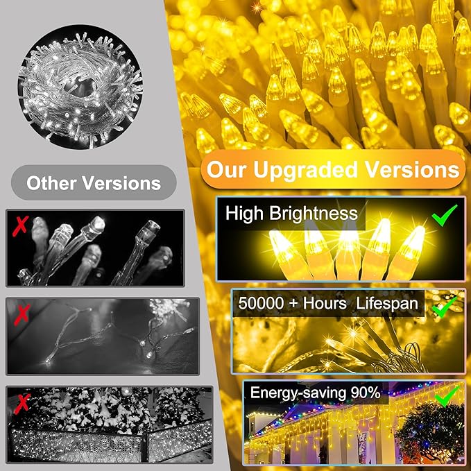810 LED Christmas Lights Outdoor Indoor, 82ft Warm White String Lights with 180 Drops, 12 Modes Dimmable Curtain Lights with Timer, Waterproof Twinkle Fairy Lights for Bedroom Window Xmas Decor