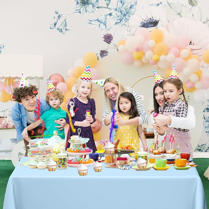 WNINK 2 Pack Light Blue Rectangular Plastic Tablecloths, Blue Disposable Table Covers 54" x 108" Baby Blue Table Cloths for Baby Shower, Birthday, Bridal Shower, Engagement Wedding Parties