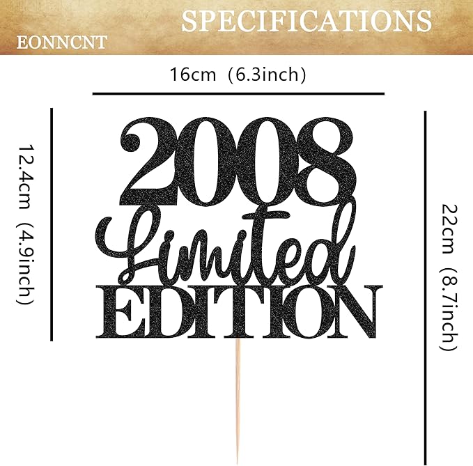 Limited EDITION 2008 Cake Topper - Black Glitter Happy 17th Birthday Party Cake Decoration Supplies, Cheer to 17 Years Cake Bunting Decor for 17th Birthday Party Photo Booth Props