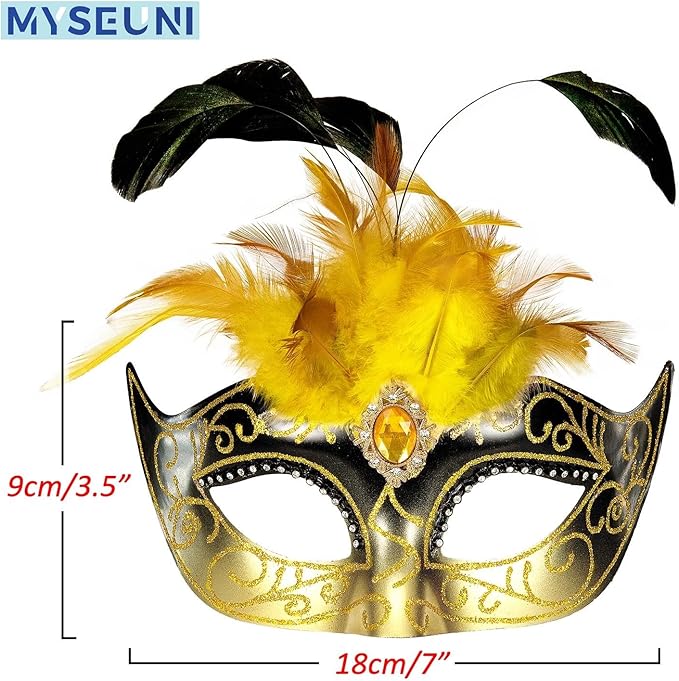 2025 Masquerade Mask for Women with Feathers - Venetian Masquerade Mask for Carnival Ball, Mardi Gras, Prom