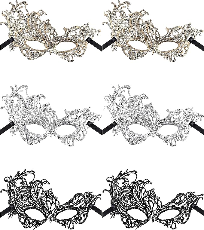 JOVITEC 6 Pieces Masquerade Mask for Women Halloween Lace Multicolored Venetian Mask for Carnival Mardi Gras Evening Prom