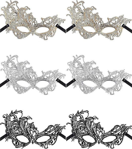 JOVITEC 6 Pieces Masquerade Mask for Women Halloween Lace Multicolored Venetian Mask for Carnival Mardi Gras Evening Prom
