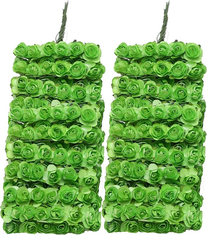 144pcs Mulberry Paper Mini Roses Artificial Flowers Heads with Stems for DIY Crafts Accessories Make Bridal Hair Clips Headbands Dress Wedding Bridal Bouquet Party Home Decor Valentine's (Light Green)