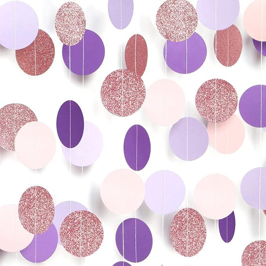 Rose-Gold Pink-Purple Party-Decorations Streamers Garland - 52Ft Baby Shower Decorations for Girl Women Birthday Hanging Paper Banner,Bachelorette Wedding Engagement Decor Banners Lasting Surprise
