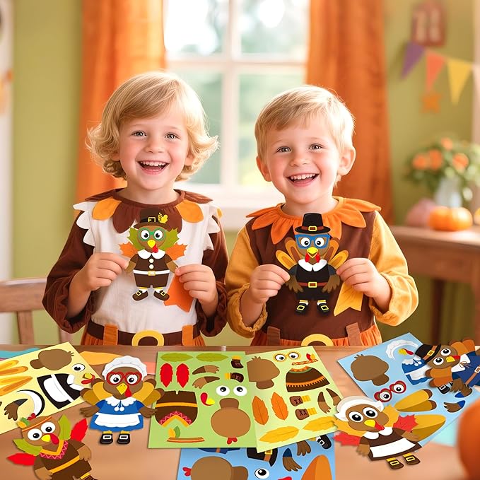 CY2SIDE Thanksgiving Pilgrim Turkey Face Stickers - 40PCS Make Your Own Religious Give Thanks Turkey Stickers Games for Kids, DIY Thanksgiving Gifts for Christian Sunday School Activities Art Project