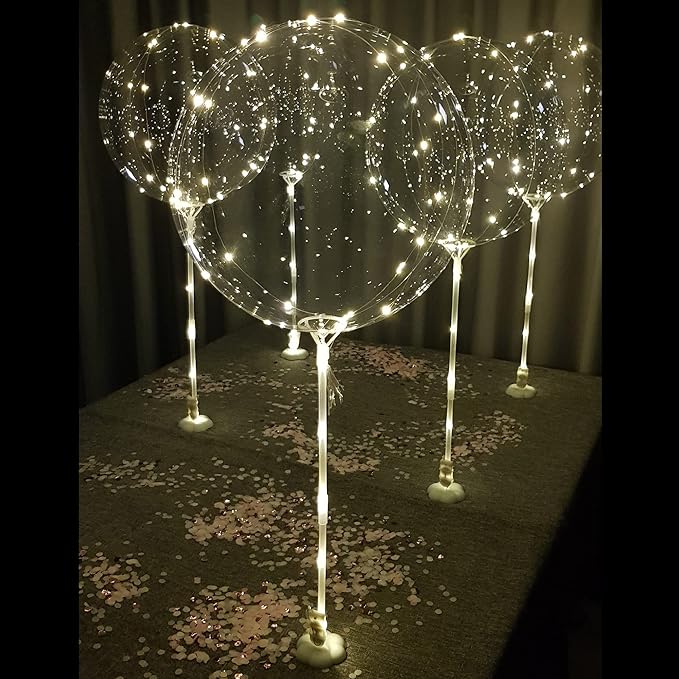 Lightsfever warm white 6pc LED Light up Balloon with sticks, stands and batteries, Table top centerpieces for party, Thanks giving, no helium required DIY Kit (warm white)