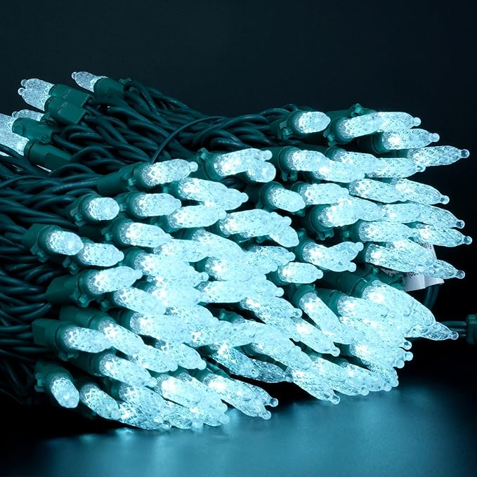 YULETIME Cool White Faceted LED Christmas Lights 200 Count 50 ft, Pack of 2 Strands 25 ft 100 Lights UL Certified Commercial Grade Green Wire Holiday String Light Set (Cool White)