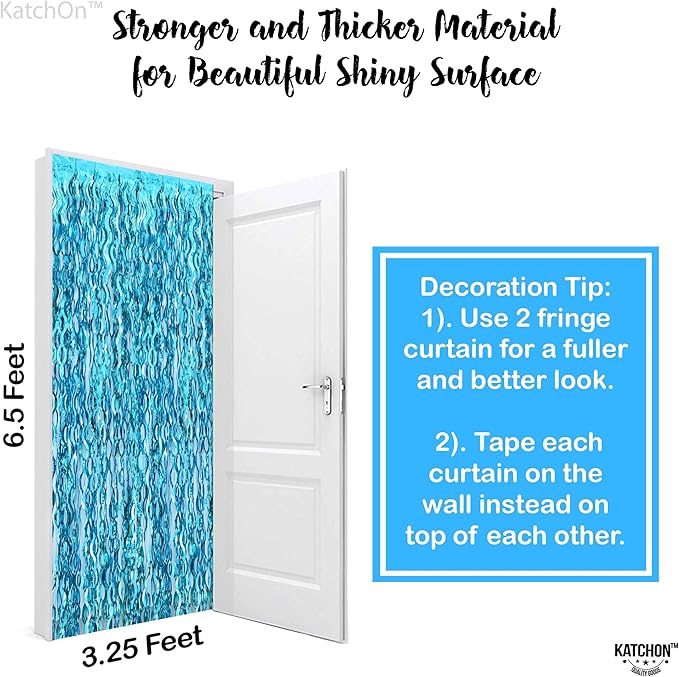KatchOn, XtraLarge, Wavy Blue Foil Fringe Curtain - Pack of 2 | Blue Fringe Backdrop for Beach Party Decorations | Wavy Streamers For Birthday, Under The Sea Party Decoration | Pool, Summer Decoration