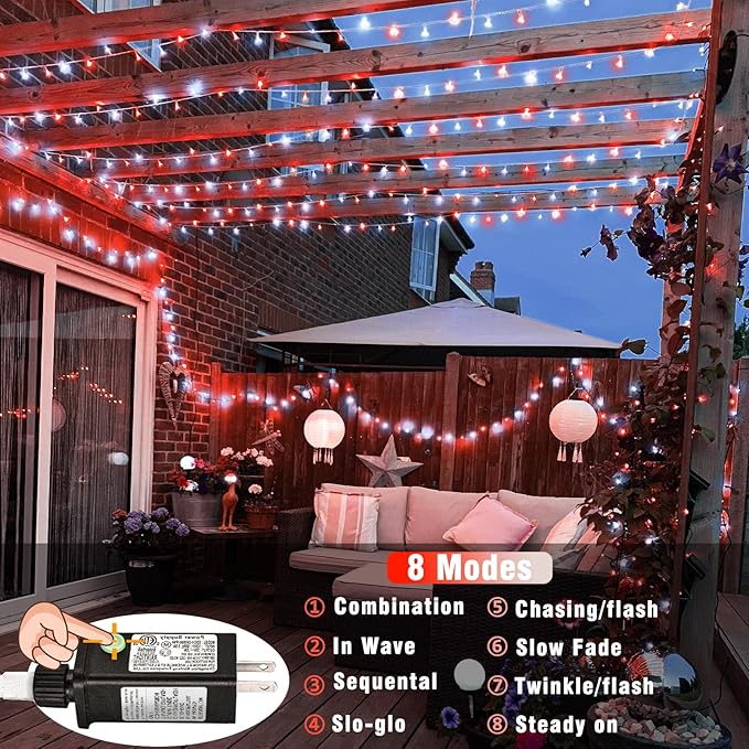 Red and White Christmas Lights Outdoor Waterproof 66ft 200 LED Christmas String Lights 8 Modes Plug in Twinkle Fairy Lights with Timer Memory for Indoor Outside Bedroom Home Party Decoration