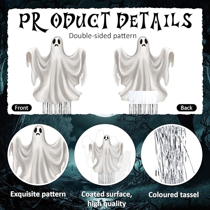 8 Pcs Halloween Ghosts Outdoor Hanging Decorations with Tassels Summer Halloween Decorations Yard Signs for Farmhouse Festival 3.3 ft Spooky Home Lawn Yard Party Supplies Garden Decor