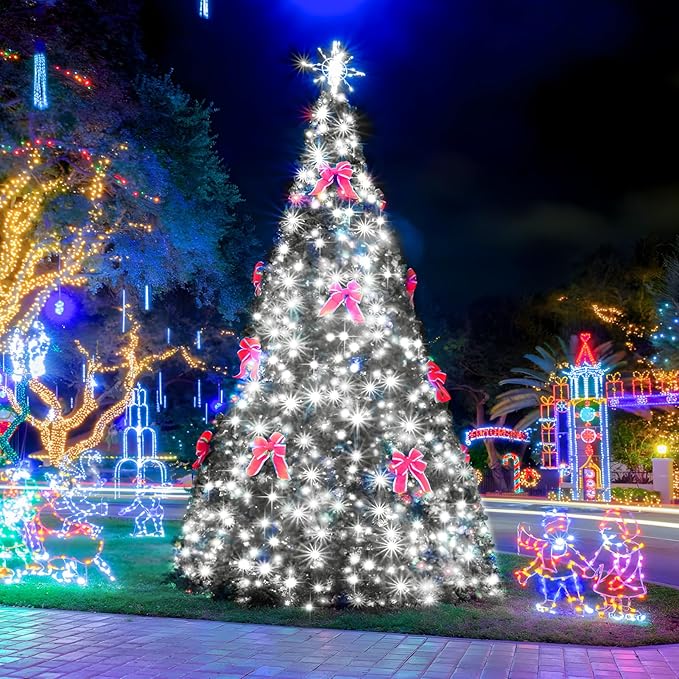 SAUIRS 197FT 500 LED Christmas Lights Outdoor String Lights with 8 Modes Timer Waterproof Fairy Light Plug in for Outside Indoor Party Xmas Palm Tree Yard Wedding Decorations(Cool White)