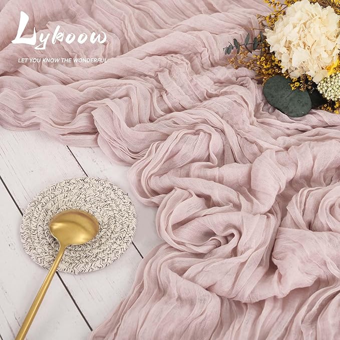 10 Packs Cheesecloth Table Runner Dusty Pink, 10Ft x 35" Gauze Boho Wedding Table Runner Decoration, Wedding Table Decor Table Cloth for Wedding Party Bridal Shower Table