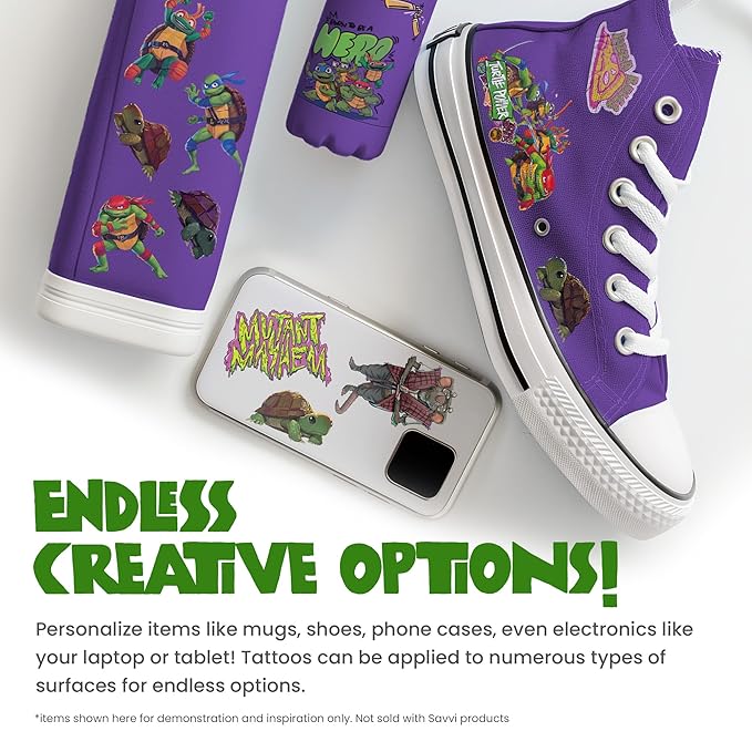 Teenage Mutant Ninja Turtles Temporary Tattoos for Kids (50 pack). Made in the USA w Certified Safe Ink. Kids Birthday Party Supplies & Party Favors. Temporary Tattoos Stickers Set for Girls and Boys