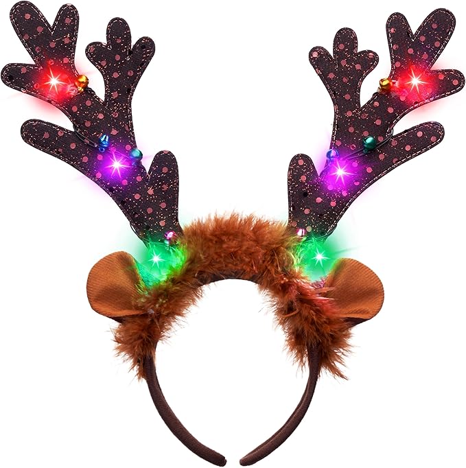 JOYIN Christmas 2PCS Light Up Cute Reindeer Headband Adult Kids Party Favor Supplies, Xmas Accessories for Christmas Holiday Parties, Annual Holiday, Photos Booth