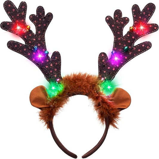 JOYIN Christmas 2PCS Light Up Cute Reindeer Headband Adult Kids Party Favor Supplies, Xmas Accessories for Christmas Holiday Parties, Annual Holiday, Photos Booth