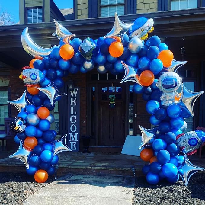 12 Inch Latex Balloons - Orange, Blue, White - Party Pack for Kids Birthday, Baby Shower, Outer Space Theme Decoration