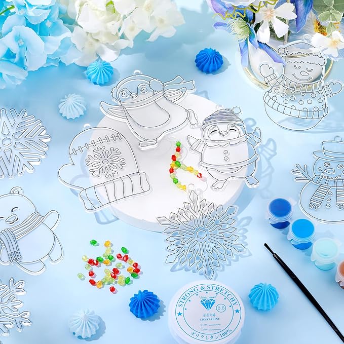 Capoda 36 Sets Snowflake Suncatchers Ornaments Decorations Snowman Suncatchers Craft Kits Hanging Sun Catchers Winter DIY Window Paint Art for Boys Girls Christmas Winter Home Party Activity