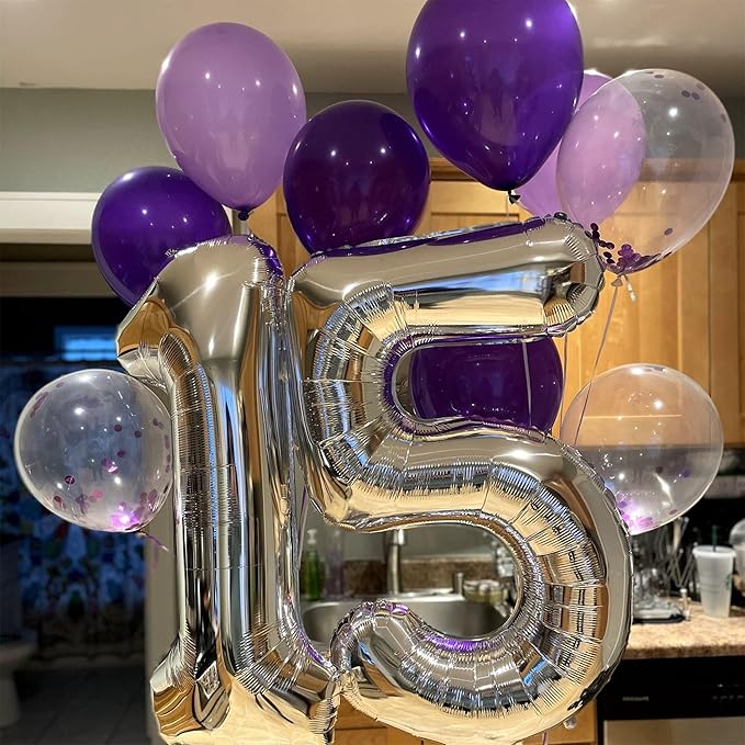 40'' Silver Number 7 Balloons, Self Inflating Foil Number Balloons Set 0-9 for Women Men, Large Digital 7 Helium Balloon for Girls Boys 7th Birthday Party New Year Decorations Anniversary Supplies